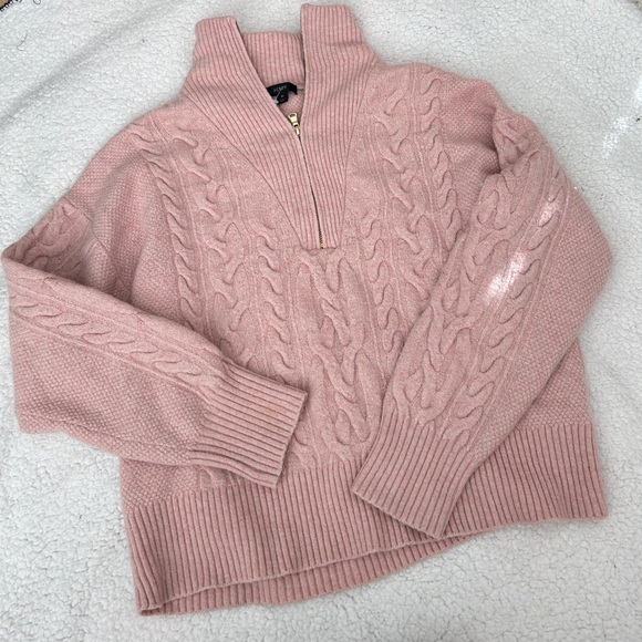 J. Crew Cable Knit Half Zip Sweater Supersoft Yarn Pink BD032 - Picture 4 of 6